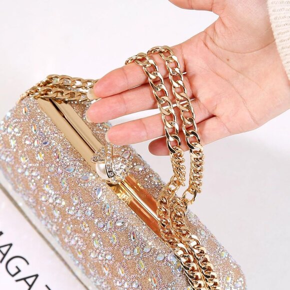 Women\'s Rhinestone Beaded Clutch Bag with Chain Handle for Evening or Party